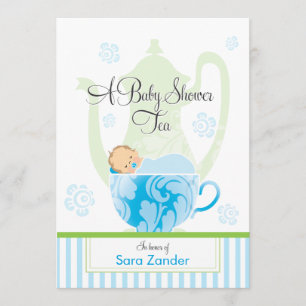 Een Baby shower-Tea-partij    Jongen Kaart