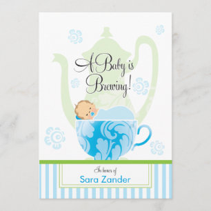 Een Baby shower-Tea-partij    Jongen Kaart