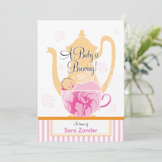Een Baby shower-Tea-partij | Meisje Kaart (Staand voorkant)
