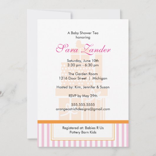 Een Baby shower-Tea-partij  | Meisje Kaart (Achterkant)