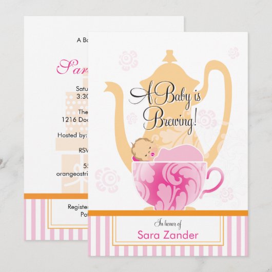 Een Baby shower-Tea-partij  | Meisje Kaart (Voorkant / Achterkant)