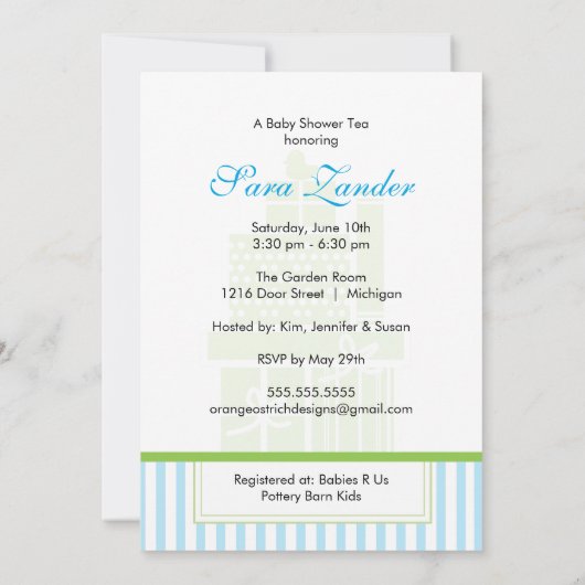 Een Baby shower-Tea-partij  | Tweemaal in dozen Kaart (Achterkant)