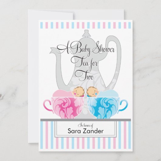 Een Baby shower-Tea-partij | Twins Invitation Kaart (Voorkant)