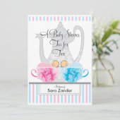 Een Baby shower-Tea-partij | Twins Invitation Kaart (Staand voorkant)