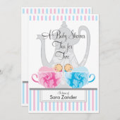 Een Baby shower-Tea-partij | Twins Invitation Kaart (Voorkant / Achterkant)