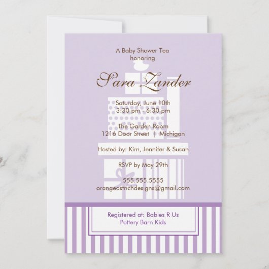 Een Baby shower Tea Party - Meisje Kaart (Achterkant)