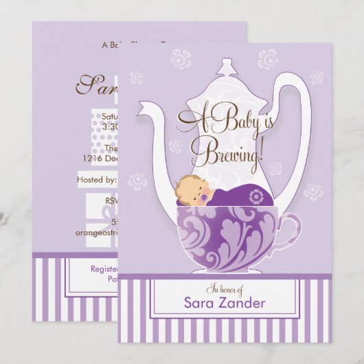 Een Baby shower Tea Party - Meisje Kaart (Voorkant / Achterkant)