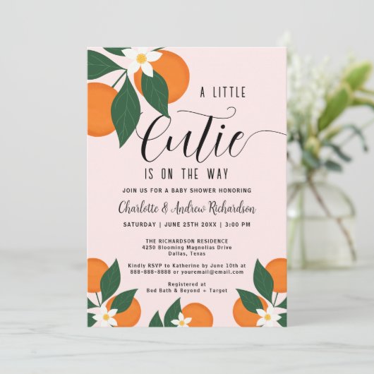 Een Baby shower van een kleine cutie Citrus Oranje Kaart (Staand voorkant)