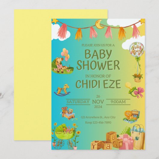 Een Baby shower viering Kaart (Voorkant / Achterkant)