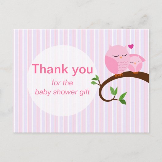 Een Baby showers uil dank je wel Pinks Briefkaart (Voorkant)