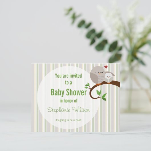 Een Baby showers uilenuitnodiging Kaart (Staand voorkant)
