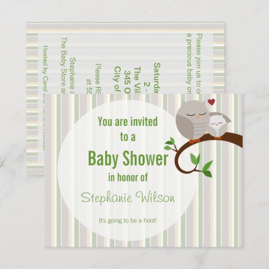 Een Baby showers uilenuitnodiging Kaart (Voorkant / Achterkant)