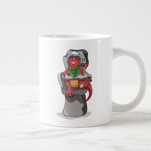 Een Baby Tyrannosaurus rex zittend in een hoge sto Grote Koffiekop (Rechts)