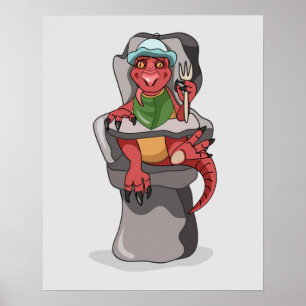 Een Baby Tyrannosaurus rex zittend in een hoge sto Poster