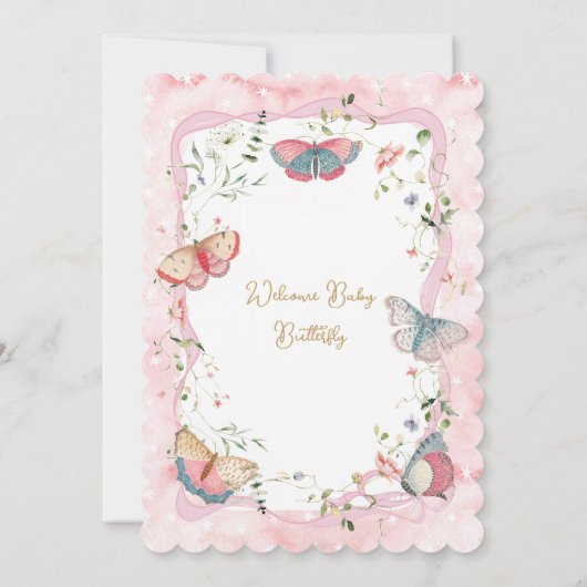 Een Baby-vlinder is onderweg naar het Baby shower Kaart (Achterkant)