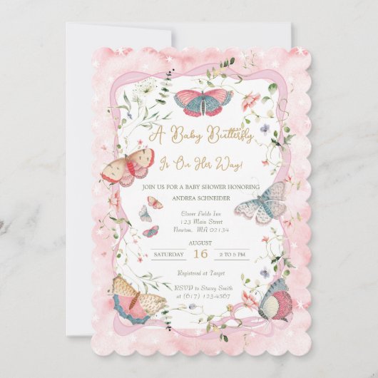 Een Baby-vlinder is onderweg naar het Baby shower Kaart (Voorkant)