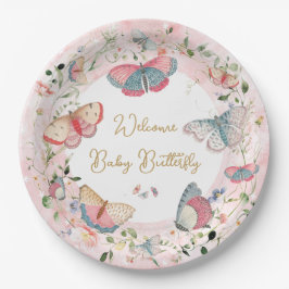 Een Baby-vlinder is onderweg naar het Baby shower Papieren Bordje