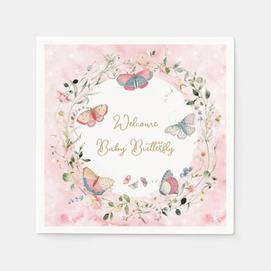Een Baby-vlinder is onderweg naar het Baby shower Servet (Voorkant)
