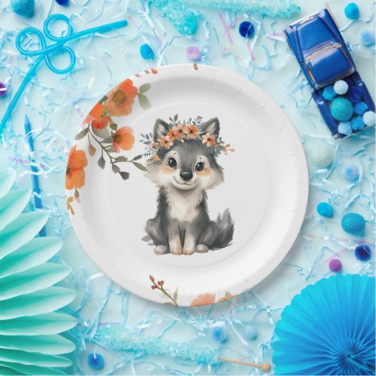 Een baby wolf is onderweg - Papieren Borden Papieren Bordje (Feest)