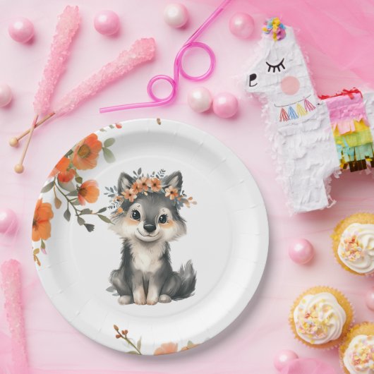 Een baby wolf is onderweg - Papieren Borden Papieren Bordje (Feest)