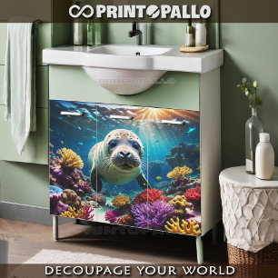 Een baby zeehondenzwaai in koraalrif onder water tissuepapier