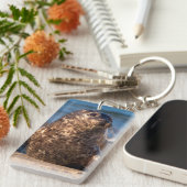 Een baby zegel die aan land komt in de kinderpool sleutelhanger (Voorkant Rechts)