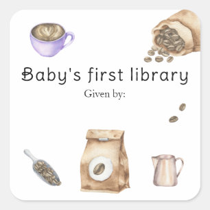 Een baby zet koffie - baby's eerste bibliotheek vierkante sticker