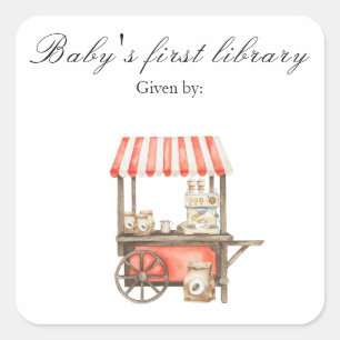 Een baby zet koffie - baby's eerste bibliotheek vierkante sticker