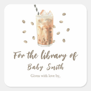 Een baby zet koffie - voor de bibliotheek van vierkante sticker