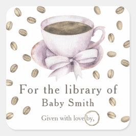 Een baby zet koffie - voor de bibliotheek van vierkante sticker