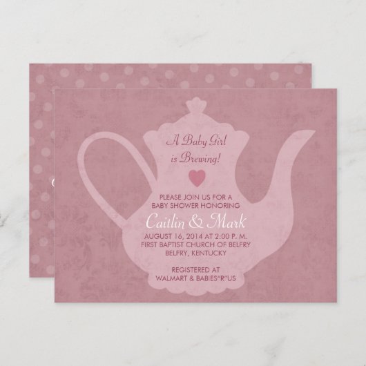 Een babymeisje brouwt  Tea Party Shower Uitnodiging Briefkaart (Voorkant / Achterkant)