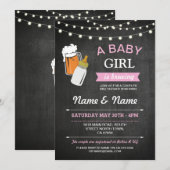 Een babymeisje met een schoeisel Roze krijt nodigt Kaart (Voorkant / Achterkant)