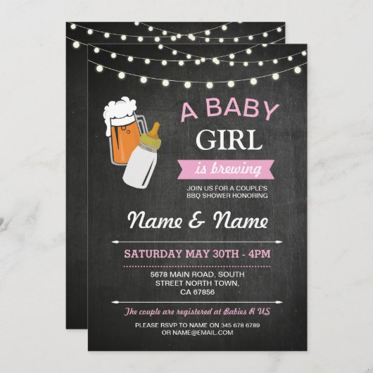 Een babymeisje met een schoeisel Roze krijt nodigt Kaart (Voorkant / Achterkant)