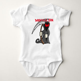 een babys vest met een lil grim reaper romper