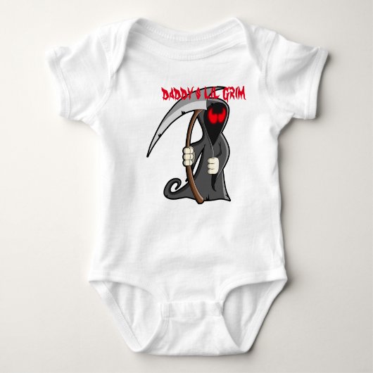 een babys vest met een lil grim reaper romper (Voorkant)