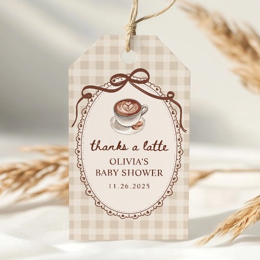 Een baby'tje is op komst Gingham koffie baby showe Cadeaulabel