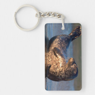 Een babyzeehond die zijn staart optilt sleutelhanger