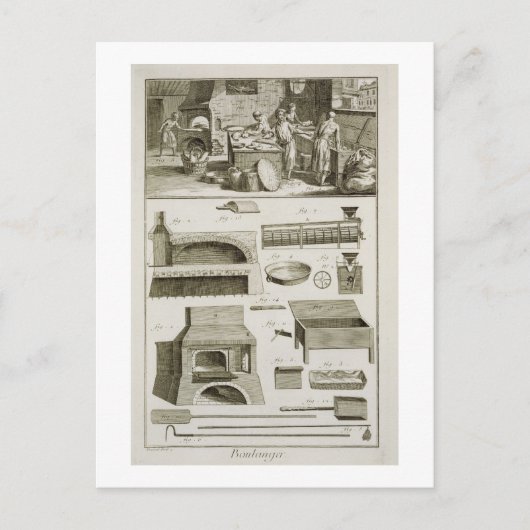 Een bakkerij en bakselmateriaal, van 'Encyclope Briefkaart (Voorkant)