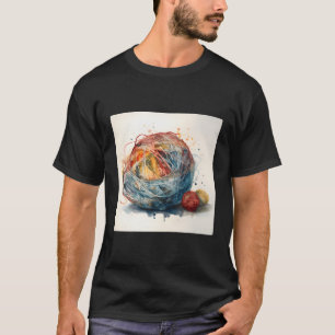 Een bal van garen ontrafelen van de huid loslaten t-shirt