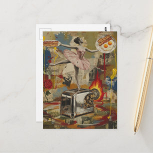 Een ballerina op een broodrooster surreële mixed m briefkaart
