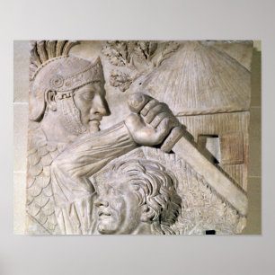 Een barbaars vecht tegen een Romeinse legionaire Poster