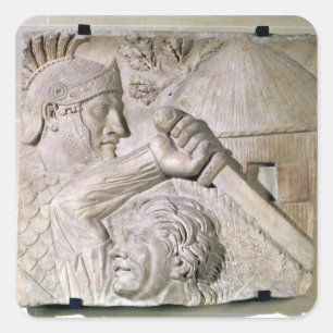 Een barbaars vecht tegen een Romeinse legionaire Vierkante Sticker