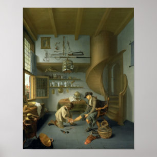 Een Barber chirurg die een boerenvoet neigt Poster