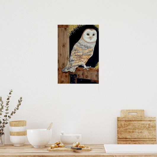 Een Barn Owl rust op een schuurdeur Poster (Keuken)
