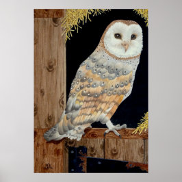 Een Barn Owl rust op een schuurdeur Poster