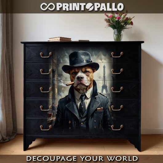 Een beabull-hond als detective in Parijs in 1930 Tissuepapier