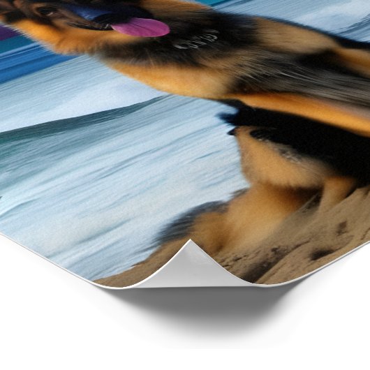 Een Beach German Shepherd stuk kunst Poster (Hoek)