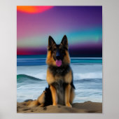 Een Beach German Shepherd stuk kunst Poster (Voorkant)