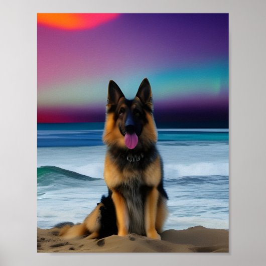 Een Beach German Shepherd stuk kunst Poster (Voorkant)