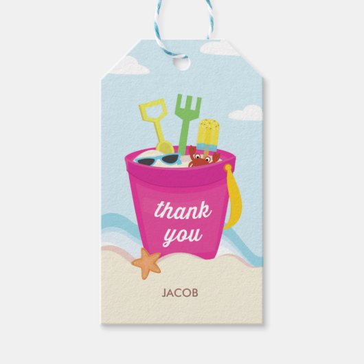 Een Beach Party Kind's meisje verjaardagsfeestguns Cadeaulabel (Voorkant)